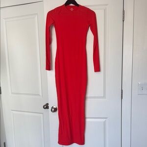SKIMS Vibrant Red Long Sleeve Dress